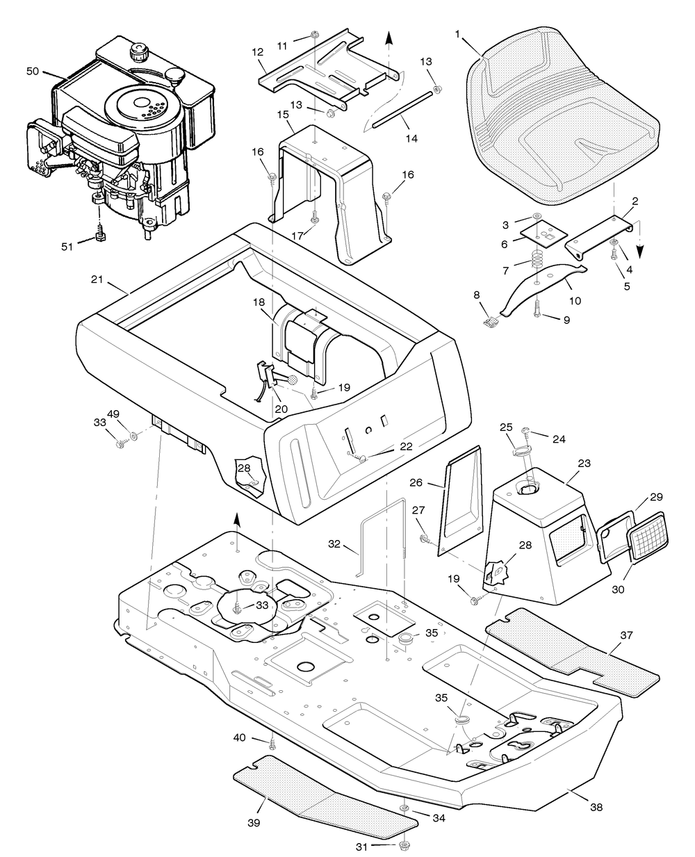 Body Chassis Diagram and Parts List for 30550E 1996 Briggs and Stratton Lawn Tractor